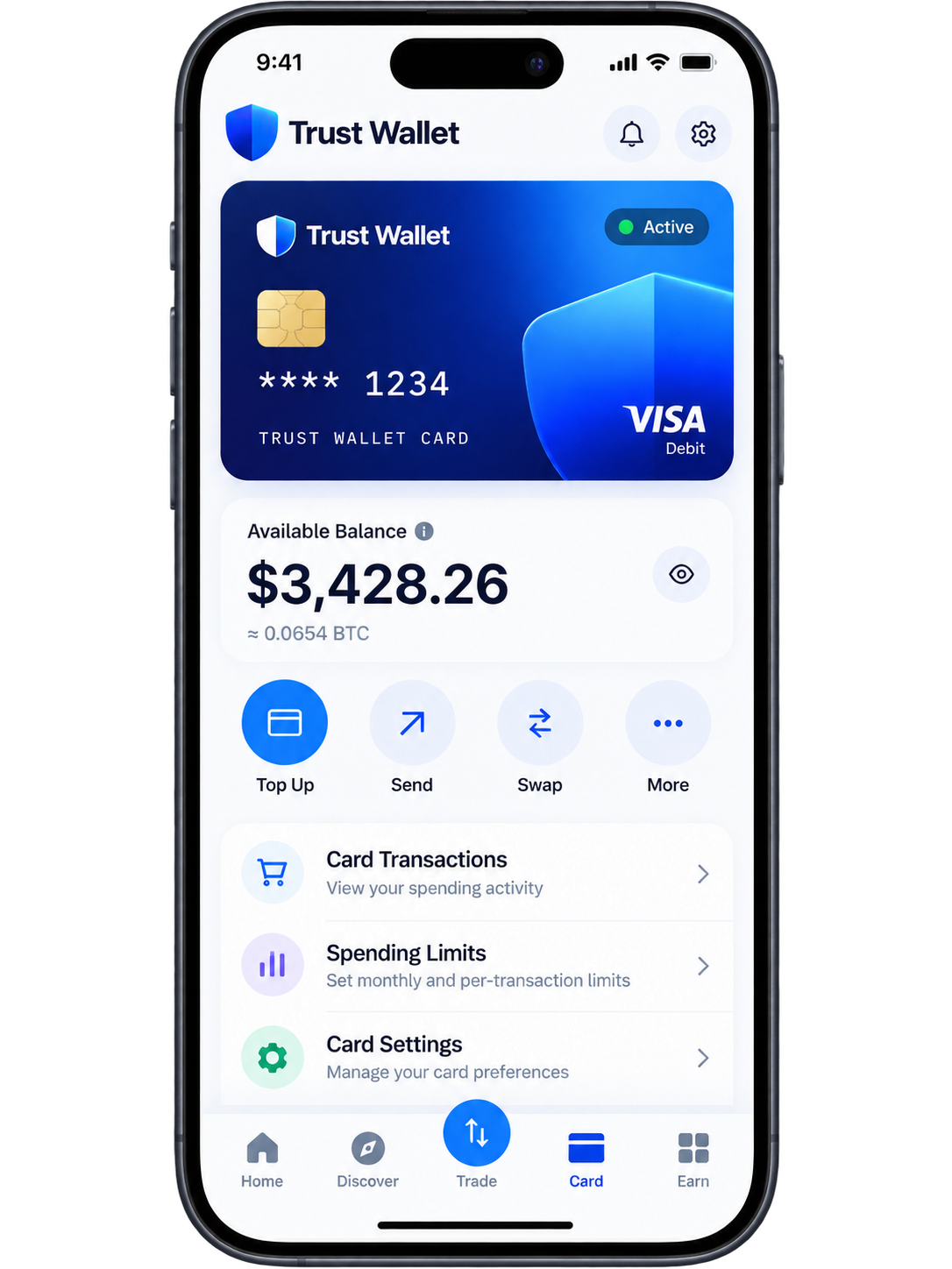 Crypto card in the Trust Wallet app